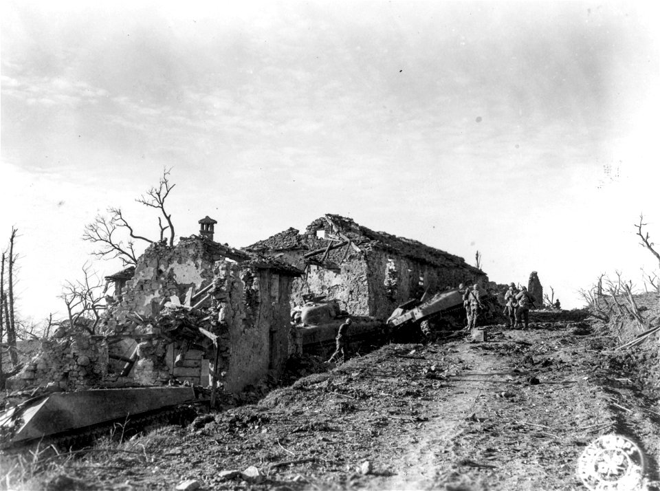 SC 270844 - Men of the 87th Inf. Regt. of the 10th Mtn. Div. took the battered village of Corona, which lies just below the crest of Mt. Belvedere, on the night of 19-20 Feb.