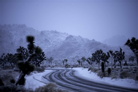 Snow-covered road near Cap Rock