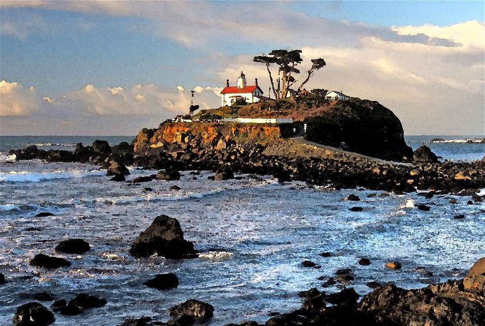 011 - BATTERY POINT LIGHTHOUSE (11-07-2021) from A street jetty -05 PHOTOSHOP WATERCOLOR