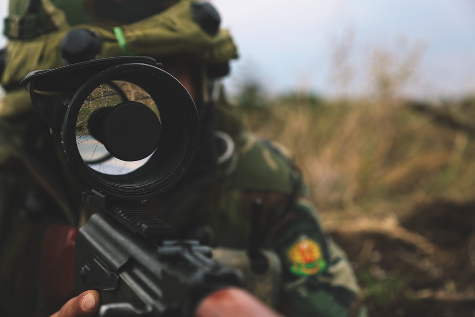 Army Soldier With Rifle Gun photo