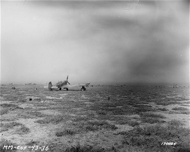 SC 170025 - Spitfires at Tebessa, North Africa after being evacuated from Thelepte, North Africa. 18 February, 1943. photo