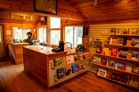 Interior of Brooks Camp Visitor Center - Photo courtesy of C. Chapman photo