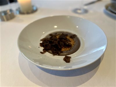"Mac and Cheese" Supplement, Toasted Orzo Pasta, Crispy Parmesan Tuile, Black Winter Truffle Mousse and Shaved Australian Winter Truffles