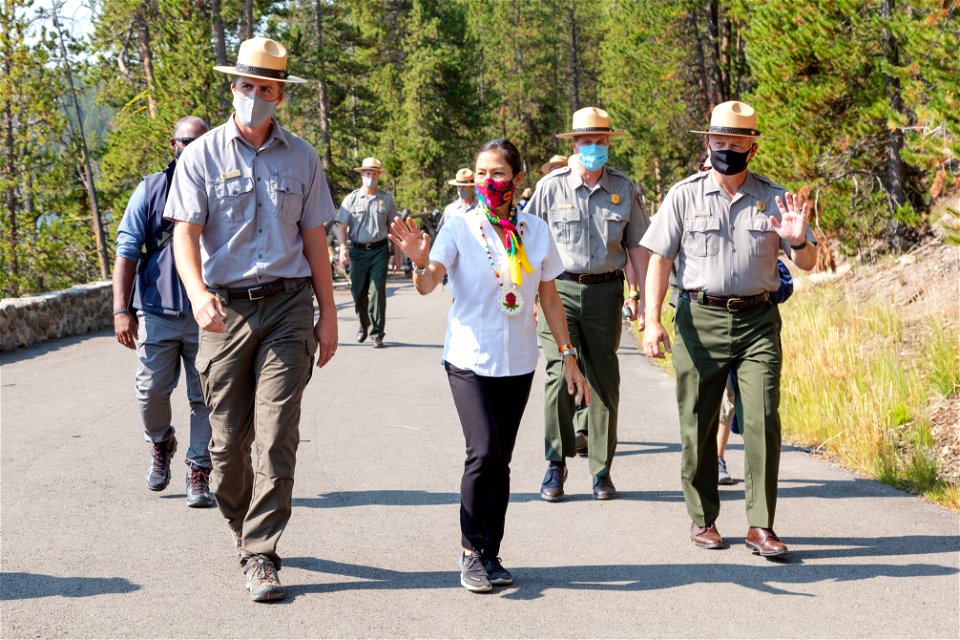 DOI Secretary Deb Haaland Visit: Walking brief about construction projects with Kyle Stone, civil engineer