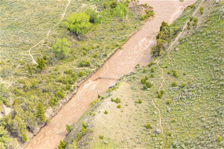 Yellowstone flood event 2022: Lava Creek foot bridge washed away photo