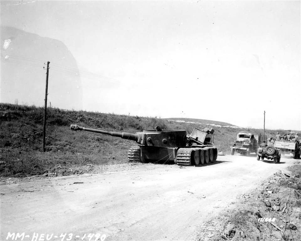 SC 171648 -  A German Mark VI tank that was knocked out of the Tunisian Battle. Beja, Tunisia. April, 1943.
