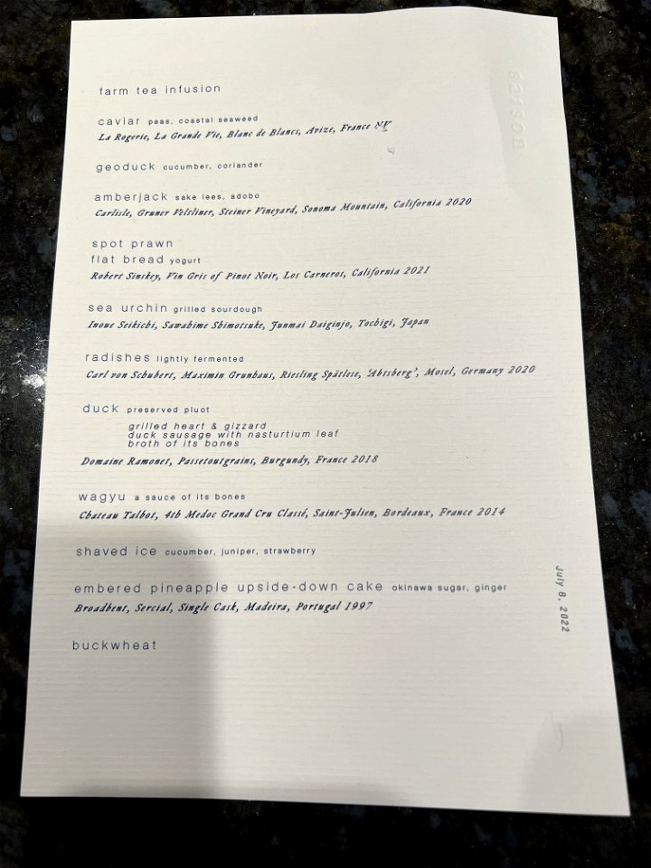 Saison Tasting Menu