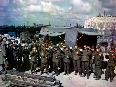 C-2367- The last coffee and donuts in France before U.S. troops embark for the good old U.S. and 30 day furloughs before going to the Pacific. July, 1945. photo