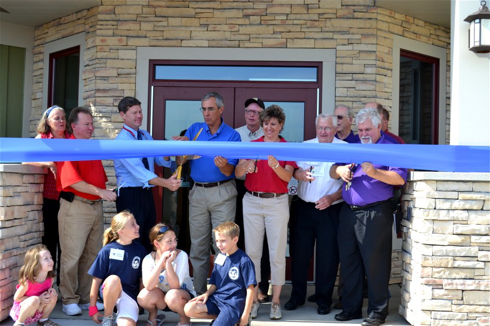 Prepping for ribbon cutting photo