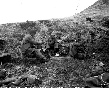 SC 171523 - At the forward Division Command Post the Signal Corps established and maintains communications. Attu, Aleutians. 1943. photo
