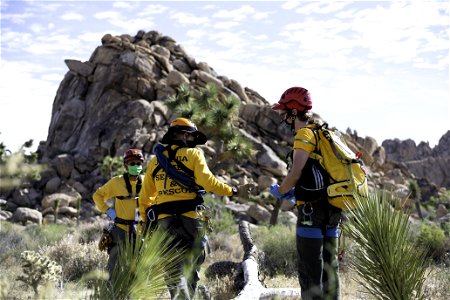 Joshua Tree Search and Rescue team members at technical rescue training