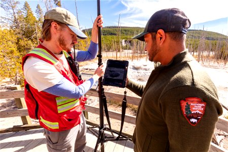 Geology team using photogrammetry to create a 3-D model of Cistern Spring after a Steamboat Geyser eruption (3) photo