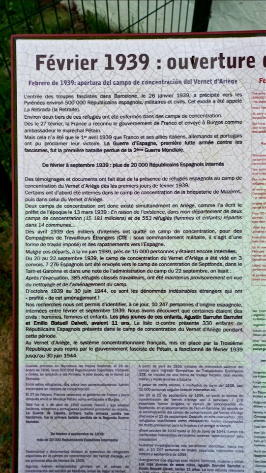 Gare du Vernet-d'Ariège : Notice d'information sur le camp du Vernet