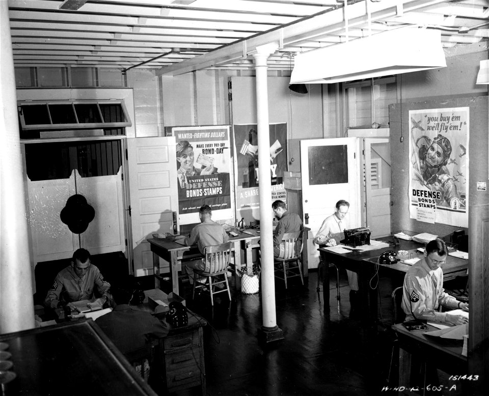 SC151443 - Entire office showing enlisted men at work in an office in Hawaii.