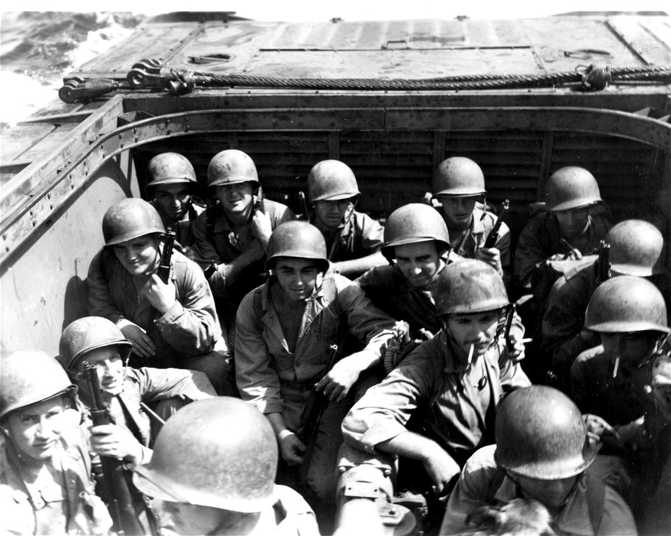 Marines down low in Alligator waiting to hit the beach.