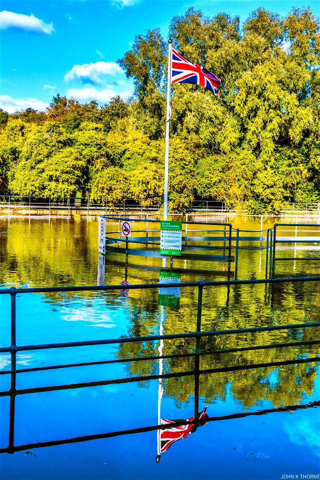 Flooded Allington Lock Reflections only seen when the river floods photo