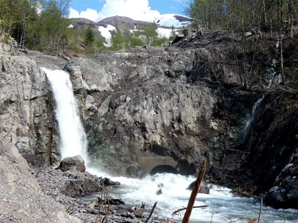 20230518_Ground view of Spirit Lake outlet and waterfall_USGS_T Christianson_P1000852
