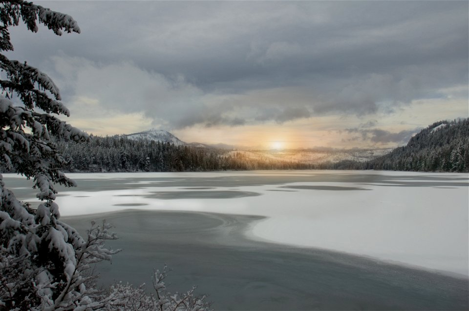 Sunset on a frozen lake, Oregon
