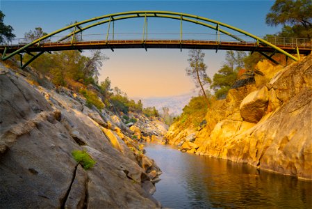 Foot bridge at sunset over the San Joaquin River Gorge