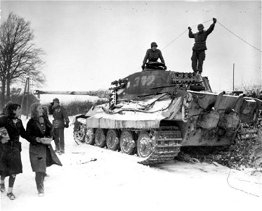 SC 198889 - This German "Tiger Royal"  tank was knocked out by tank destroyers of the 82nd Airborne Division  in Corenne, Belgium. The entire crew was killed. 8 January, 1945.
