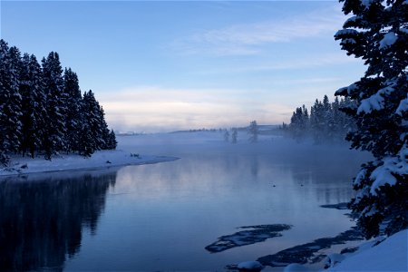 Fog on the Yellowstone River north of Hayden Valley photo