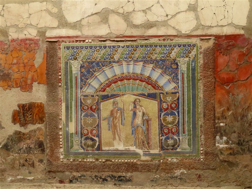 Closeup of Summer Triclinum Mosaic of House of Neptune and Amphrite named after this Mosaic  Herculaneum Italy