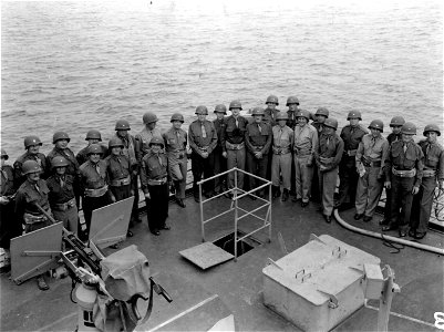 SC 335393 - View of Lt. Gen. George S. Patton's 7th Army staff. Aboard S.S. Monrovia, enroute to Sicily. photo