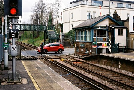 Reigate signal box and level crossing.