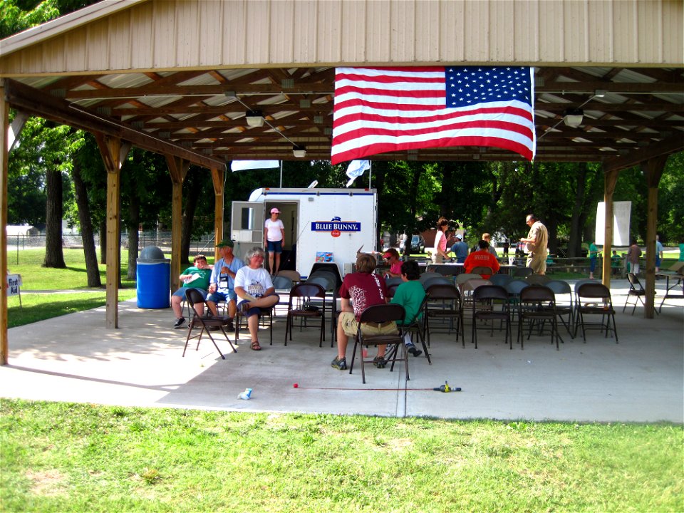 The American flag welcomes visitors.