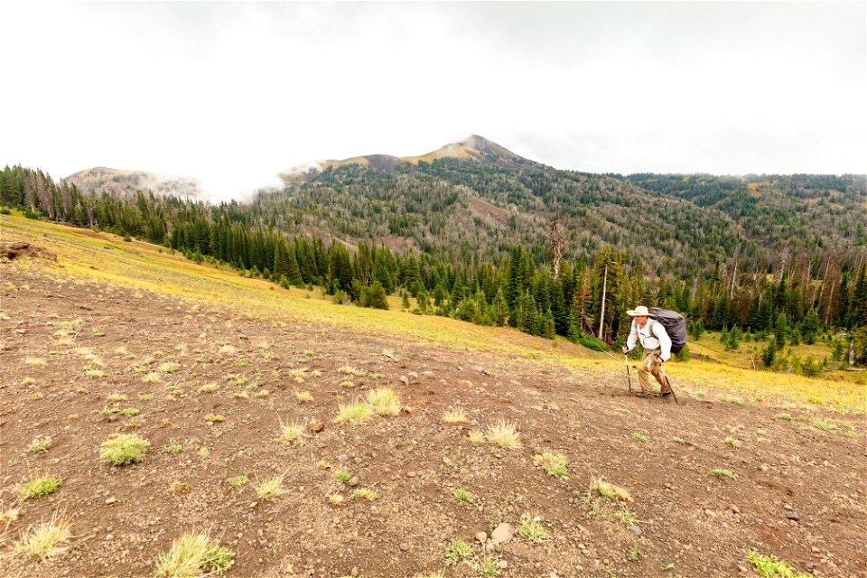 Backpacker approaching Parker Pass