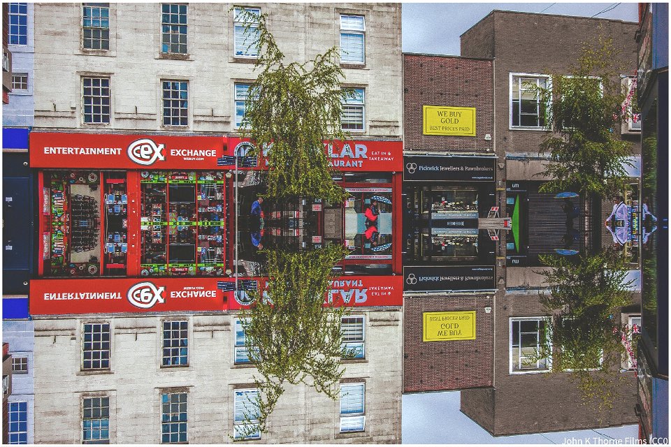 Shops in a puddle