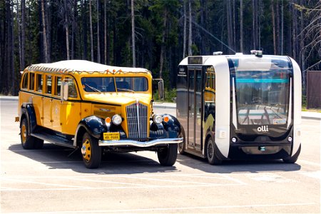 Transportation in Yellowstone, old and new: side by side photo