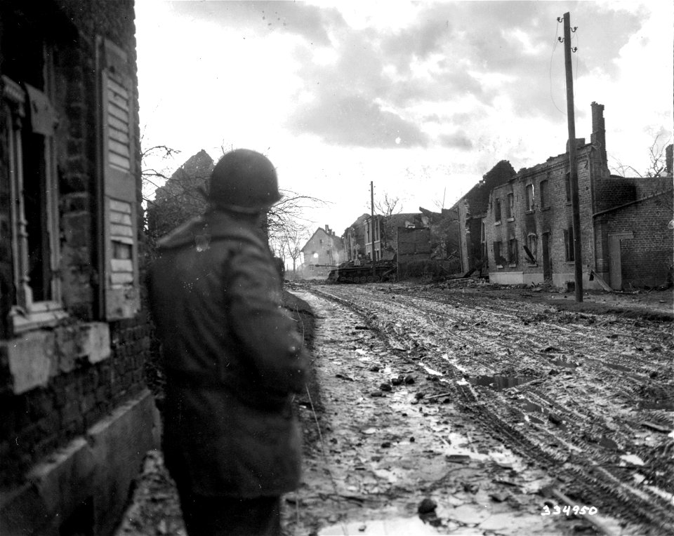 SC 334950 - Village of Lamersdorf, laid waste by artillery bombardment before its seizure by the 104th Infantry Division.