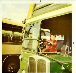 Me aged 4 driving a London County Swanley Garage  RT Bus at Chessington Zoo.