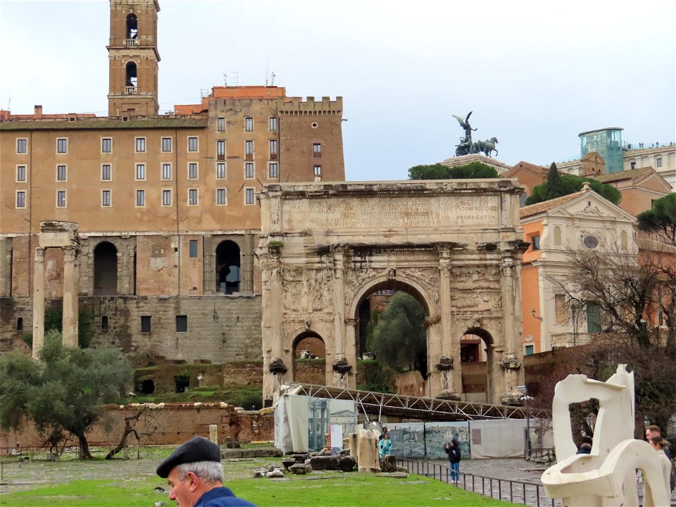 View back to Septimius Severus Arch Roman Forum Rome Italy