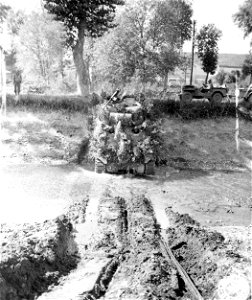 SC 195550 - Members of an American tank unit ford the National Canal, near Bayon, France, as they follow the Germans retreating back towards the German frontier. 12 September, 1944. photo