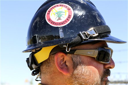 MAY 14: Closeup of a helmet with interagency sticker