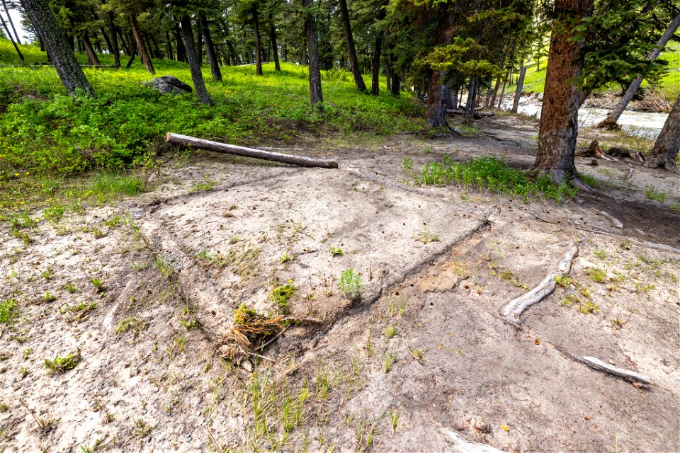Yellowstone flood event 2022: Slough Creek Campground tent pad washed away