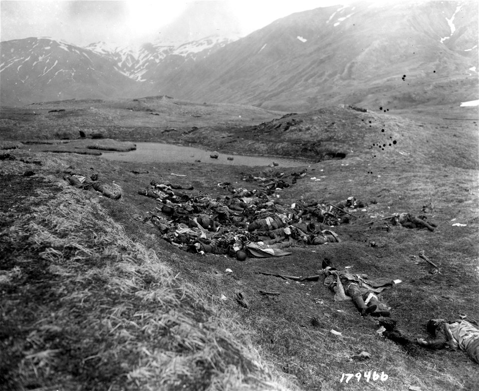 SC 179456 - During the American drive on Chichagof Bay, our forces came across groups of Japanese soldiers 20 or 40 in a group;