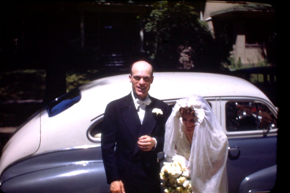 1940s Kodachrome titled "Pelusi Wedding 6-5-48."