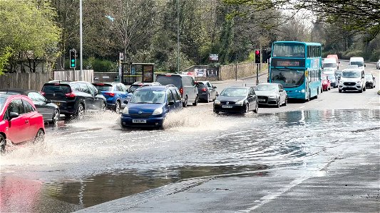 Bus in large Puddle