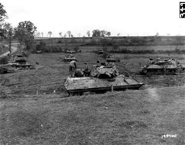 SC 195760 - General view of a tank destroyer maintenance area, somewhere in France. 29 October, 1944.