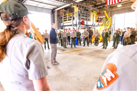 DOI Deputy Secretary Visit: DOI Deputy Secretary, Tommy Beaudreau, speaks with employees at a meet and greet (2) photo