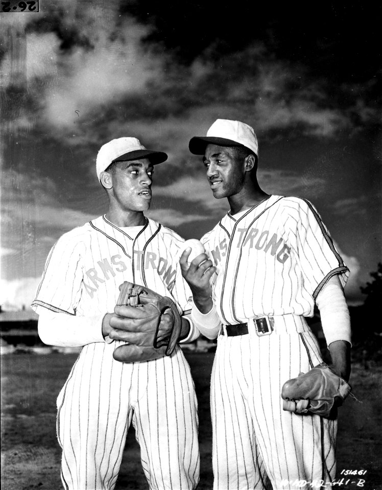 SC 151461 - Ball players: Pvt. Joe Shephard, and Pvt. Sunny Jeffries, South Sector All Stars, Hawaii.