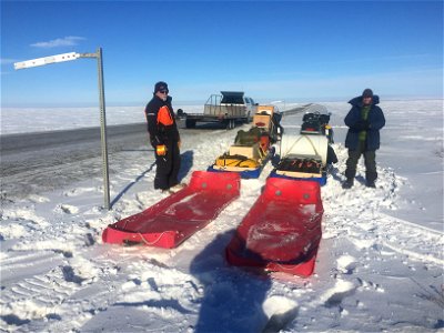 R7ArcticNWR Volunteer Brad delivering snow machine and sleds to Kaktovik photo