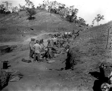 SC 364521 - The Shimbu Line in the Sierre Madre Range, where the Japs have dug in east of Manila, P.I., is now held by Co. B, 82nd Chemical Mortar Bn., with the 63rd Inf. Regt. of 6th Div., near San Mateo... photo