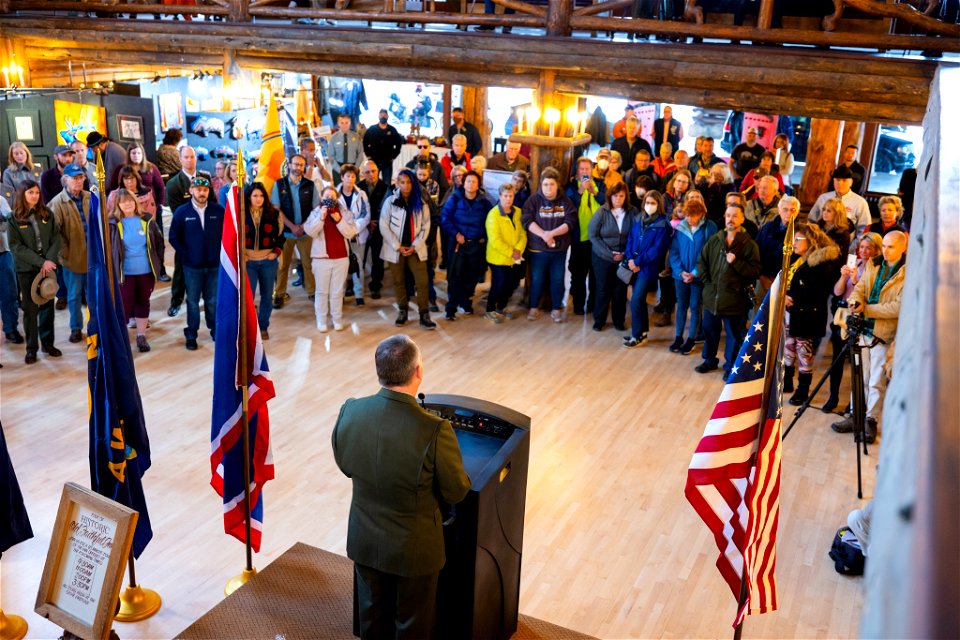 Yellowstone National Park Lodges 150 Years of Inspiration Event: Cam Sholly, Yellowstone Superintendent, speaks to the audience (3)