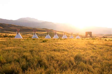 Yellowstone Revealed: North Entrance teepees at sunset photo