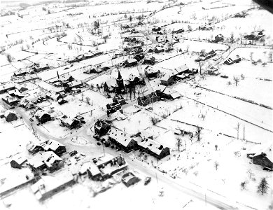 SC 329983 - Aerial view of the Belgian town of Faymonville after heavy Allied shelling. 23 January, 1945. photo