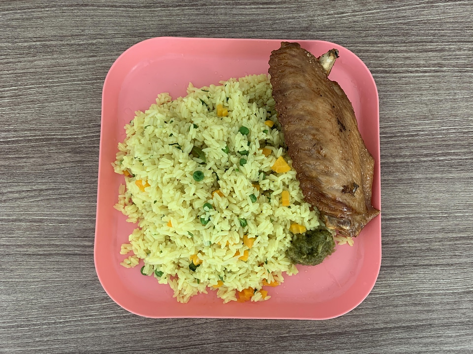 Rice fin chicken meat